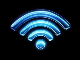 Stylized wireless internet symbol glowing in blue against a dark background photo