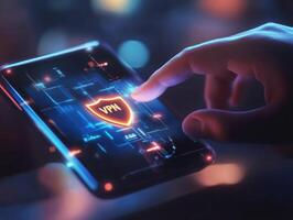 Protecting online privacy with a virtual private network on a smartphone at night photo