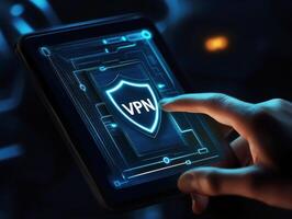 Using a tablet to activate a virtual private network feature in a dark environment while protecting online privacy photo