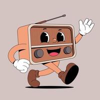 A cartoon radio character running and waving vector