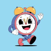 Cartoon clock with arms waving and smiling vector