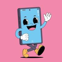 A cartoon phone character waving and smiling vector