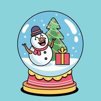 A snowman in a snow globe with a christmas tree vector
