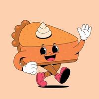 A cartoon piece of pie running with its arms outstretched vector