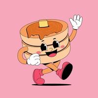 Pancake character running on pink background vector
