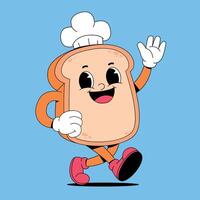 A cartoon bread character running with a chef hat vector
