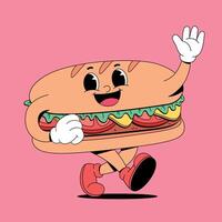 A cartoon hamburger character waving and smiling vector