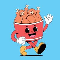 A cartoon bucket of chicken running with arms outstretched vector