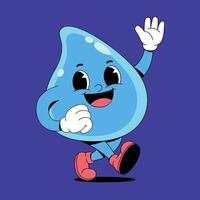A cartoon water drop character running and waving vector