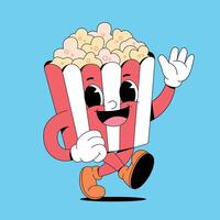 A cartoon popcorn character running and waving vector