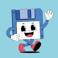 Cartoon floppy disk character waving and smiling vector