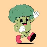 A cartoon broccoli character running and waving vector