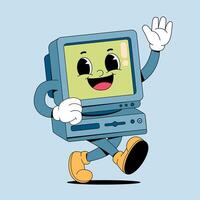 A cartoon computer character waving and smiling vector