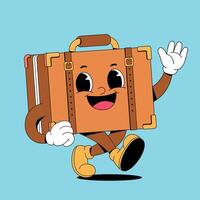 A cartoon suitcase character running with its hands up vector