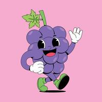 A cartoon grape character running on a pink background vector