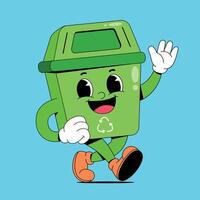 A cartoon trash can character waving and smiling vector