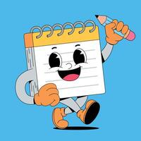A cartoon character of a notebook running with a pencil vector