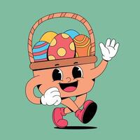 An easter basket character running with eggs vector