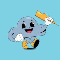 A cartoon cloud running with a lightning bolt vector