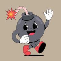 A cartoon bomb running with a red shoe vector