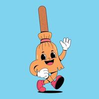 A cartoon character with a broom in its hand vector