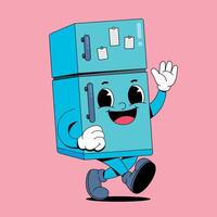 A cartoon refrigerator character running and waving vector