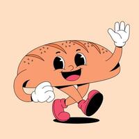A cartoon bread character running and waving vector