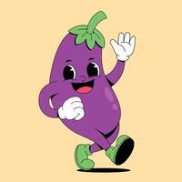 An eggplant character running and waving vector