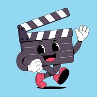 A cartoon clapper character running with a smile vector
