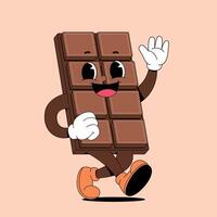 A cartoon chocolate bar character running with his hands up vector