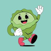 A cartoon cabbage character running and waving vector
