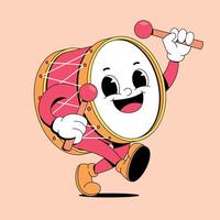 Cartoon drum character running with a drum vector