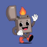 A cartoon character of a lighter with flames vector