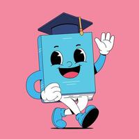 A cartoon book character running with a book in his hand vector