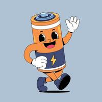 A cartoon battery character running and waving vector