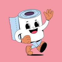 A cartoon toilet paper character running on pink background vector