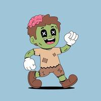 A cartoon zombie running with a brain on his head vector
