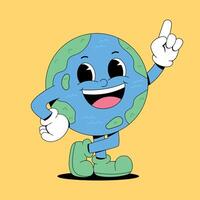 Earth cartoon character with a happy face and a finger up vector