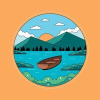 A boat on the lake with mountains in the background vector