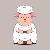 A cartoon sheep is sitting in a lotus position vector