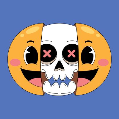Two emoticions with a skull and a smiley face
