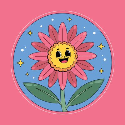A cartoon flower with a smiley face on it