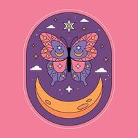 A butterfly and moon on a pink background vector
