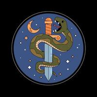 A snake with a sword and moon in the background vector
