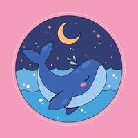 A whale swimming in the ocean with the moon in the background vector