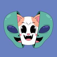 An alien cat with a green face and a cat's face vector
