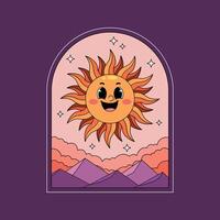 Sun in a window with mountains and clouds vector
