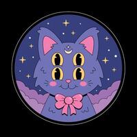A cat with a bow on its head in a circle vector