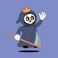 A cartoon skeleton with a crown and a stick vector
