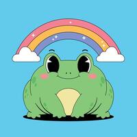 A frog with a rainbow in the background vector